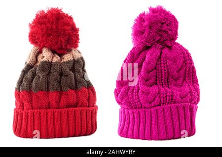 Two winter ski knit hat isolated white Stock Photo