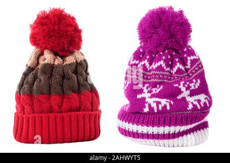 Two winter ski knit hat isolated white Stock Photo