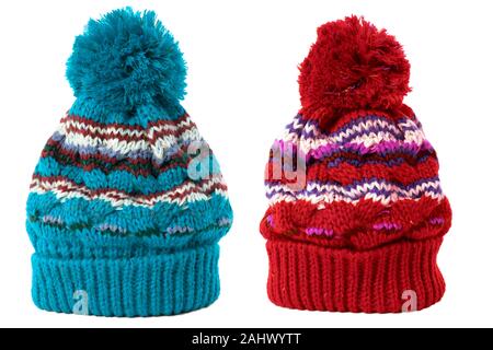 Two winter ski knit hat isolated white Stock Photo