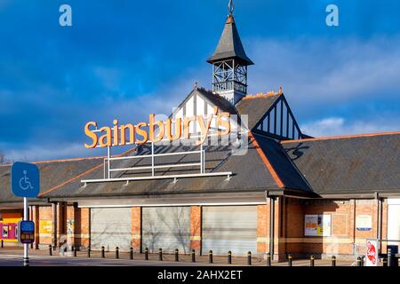 WREXHAM, UNITED KINGDOM - DECEMBER 25th, 2019: Sainsburys supermarket store entrance Stock Photo