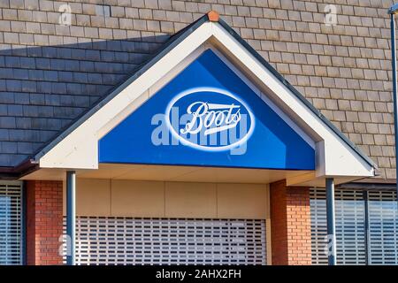 WREXHAM, UNITED KINGDOM - DECEMBER 25th, 2019: Boots the chemist superstore store front Stock Photo