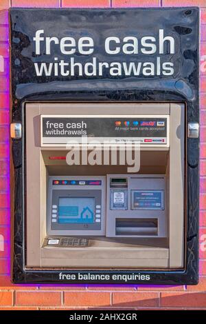 WREXHAM, UNITED KINGDOM - DECEMBER 25th, 2019: Cash point ATM machine Stock Photo