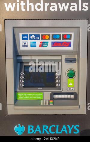 CHESTER, UNITED KINGDOM - DECEMBER 25th, 2019: Barclays bank cashpoint ATM Stock Photo