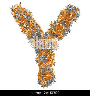 Letter Y from gold and silver stars, 3D rendering isolated on white background Stock Photo