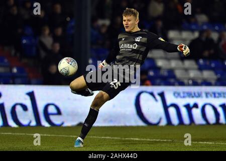 Oldham, UK. 01st Jan, 2020. OLDHAM, ENGLAND - JANUARY 1ST EFL Jake Eastwood the Sky Bet League 2 match between Oldham Athletic and Scunthorpe United at Boundary Park, Oldham on Wednesday 1st January 2020. (Credit: Eddie Garvey | MI News) Photograph may only be used for newspaper and/or magazine editorial purposes, license required for commercial use Credit: MI News & Sport /Alamy Live News Stock Photo