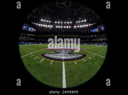 New Orleans, Louisiana, USA. 01st Jan, 2020. Allstate Sugar Bowl logo at midfield prior to NCAA Football game action between the Georgia Bulldogs and the Baylor Bears at Mercedes-Benz Superdome in New Orleans, Louisiana. John Mersits/CSM/Alamy Live News Stock Photo