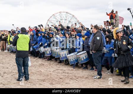 New York, NY - January, 2020: Atmosphere during 116th Annual Coney Island Polar Bear Plunge at Coney Island Beach Stock Photo