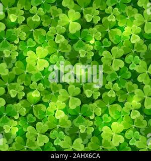 Vector St. Patrick's day seamless background texture with green shamrock leaves. Stock Vector