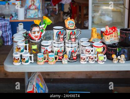 Dracula and Vlad the Impaler souvenirs for sale at Bran Castle, the famous home of the legendary vampire, Count Dracula, Bran, Transylvania, Romania Stock Photo