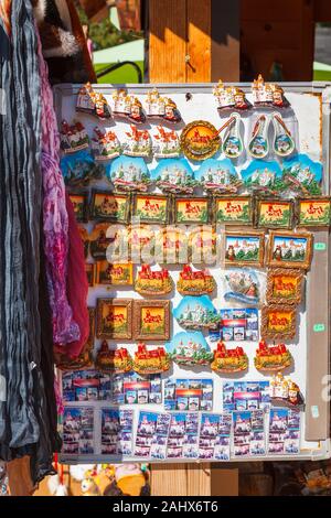 Fridge magnet souvenirs on display at Bran Castle, the home of the legendary vampire, Count Dracula, Bran, Transylvania, Romania Stock Photo