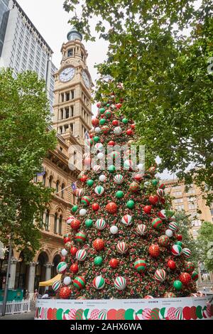 Christmas tree in Martin Place pedestrian mall, Sydney Australia.  2019. Stock Photo