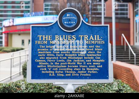 Memphis, TN / USA - December 28, 2109: The Blue Trail marker in downtown Memphis, TN Stock Photo