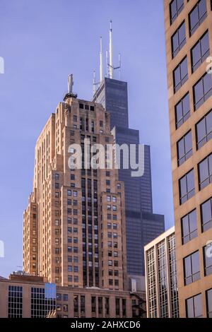 Chicago's iconic Board of Trade and Sears Tower Stock Photo