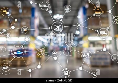 Global logistics network concept. Delivery Planning on virtual screen Stock Photo