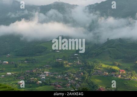 Aerial view of remote village in Vietnamese countryside. Rural summer background Stock Photo