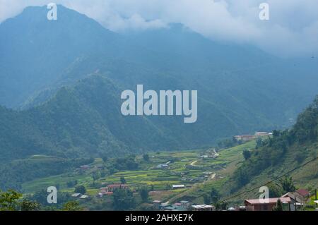 Picturesque Muong Hoa valley with view of rice terraces and villages. Vietnam Stock Photo