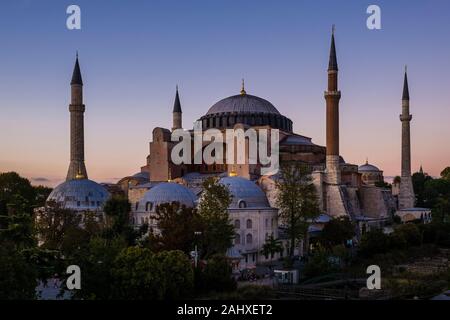 Hagia Sophia, Ayasofya, a former Greek Orthodox Christian cathedral, later an Ottoman mosque and now a museum, at sunrise Stock Photo