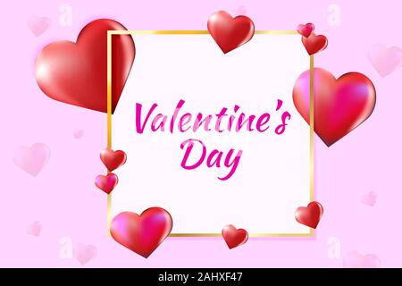 3d vector saint valentine day frame on colourful background with vector hearts. Stock Vector