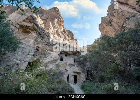 The Ihlara Valley or Peristrema Valley or Ihlara Vadisi is a canyon in the southwest of the Turkish region of Cappadocia. Aksaray Province, Turkey Stock Photo