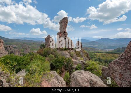 Belogradchik rocks, Bulgaria - Beautiful landscape with bizarre rock formations. Stone stairs leading to the amazing rock formations Stock Photo