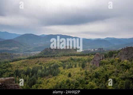 Belogradchik rocks, Bulgaria - Beautiful landscape with bizarre rock formations. Stone stairs leading to the amazing rock formations Stock Photo