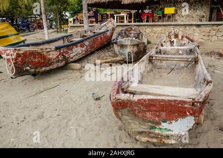 Old wooden boats in Taganga, Colombia