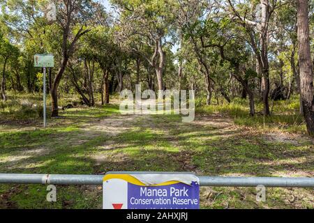 Bunbury, Western Australia, Australia-June 29th 2018:  Entrance to Manea Park on lovely winters day Stock Photo