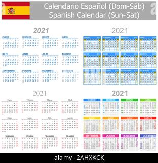 2021 Spanish Mix Calendar Sun-Sat on white background Stock Vector