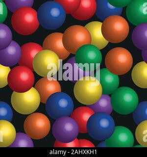 Rainbow Color Balls Seamless Pattern on Black Stock Vector