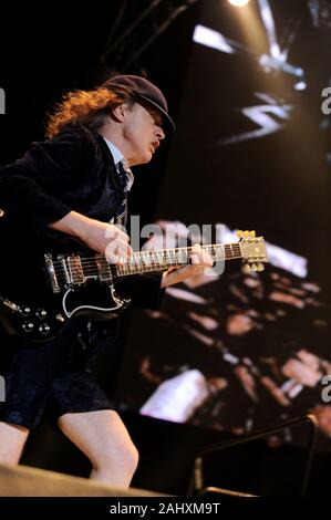 Udine Italy 05/19/2010 : Live concert of ACDC at the Stadio Friuli,Angus Young during the concert Stock Photo