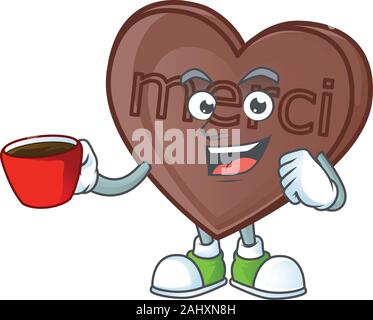 Picture of one bite love chocolate character with a cup of coffee Stock Vector