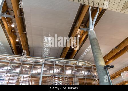 Oslo, Norway - August 12, 2019: Oslo Gardermoen International Airport departure terminal. Interior view of modern architecture building Stock Photo