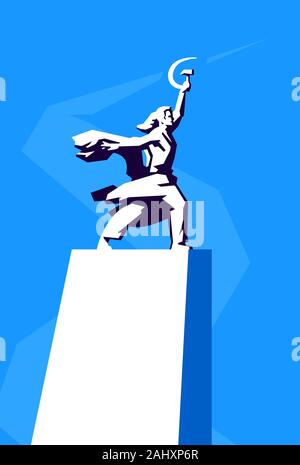 Illustration of the monument Worker and Collective Farm Girl. Vector. Monument, a symbol of the achievements of the Soviet people. Sickle and hammer i Stock Vector