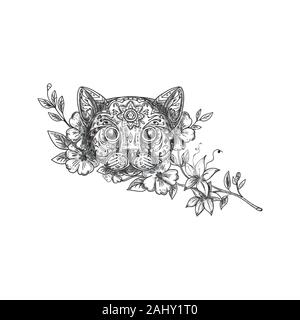 Cat Head Jasmine Flower Tattoo Stock Photo Alamy