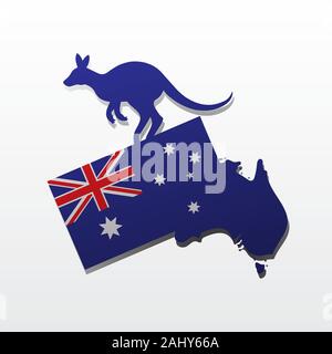 Australia kangaroo flag on white isolated background. Australia day postcard. Vector image Stock Vector