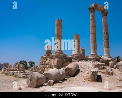 ruins in the citadel in Amman, Jordan.