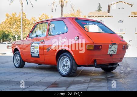 MONTMELO, SPAIN-NOVEMBER 30, 2019: 1975 SEAT 127 LS (Serie 1), rear view Stock Photo