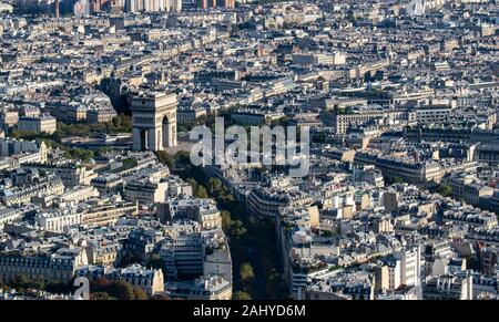 Aerial view of Arc de Triomphe in Paris, France. Stock Photo