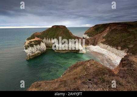 Dramatic clouds over the Chalk cliffs at Flamborough Head, East Riding of Yorkshire, England, UK Stock Photo