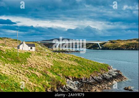 The Scalpay Bridge viewed from the island of Harris connecting the island of Scalpay with Harris in the outer Hebrides Scotland Stock Photo