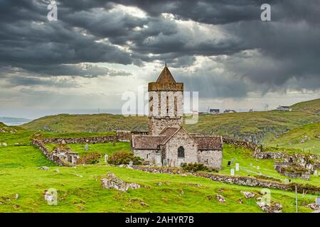 St Clements Church near Roghadal south of Leverburgh in the south-eastern corner of the Isle of Harris in the Outer Hebrides of Scotland Stock Photo