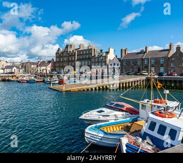 View of Kirkwall Harbour with Kirkwall Hotel and boats in Kirkwall Orkney Scotland UK