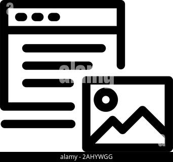 Icon content, photos and texts. Vector icons on a white background. Trendy linear icon. Icon for website and print. Logo, emblem, symbol. Interface el Stock Vector