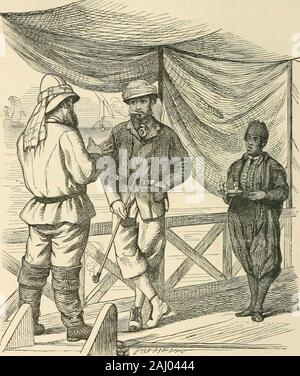 A diary in the East : during the tour of the Prince and Princess of Wales . ocks near the boiling poolswhich form part of the Second Cataract, unpackedthe luncheon cases, and remained there, enjoyingthe scenery of the Upper Nile and the surroundingDesert, till 4.30 p.m. The ride back in the eveningwas very pleasant, but darkness fell so quickly thatthe latter part of the journey had to be performedat a foots-pace. March 3rd.—The Prince and Princess breakfastedat 9.30 A.M., and immediately after left in the shipsboats, which pulled up the river for about twomiles to W, shore, where donkeys and Stock Photo