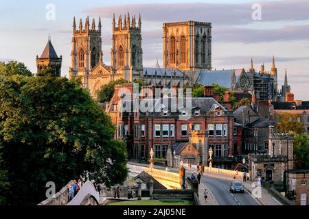 York Minster Cathedral and City Wall, York, Yorkshire, England, United Kingdom, Europe Stock Photo