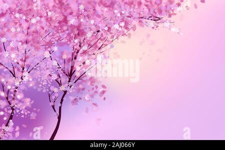 Beautiful spring trees with flowers. Illustration. Stock Photo