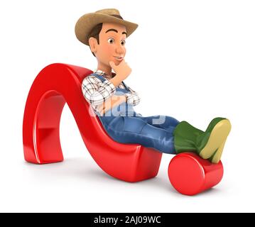 3d man lying on question mark, illustration with isolated white ...