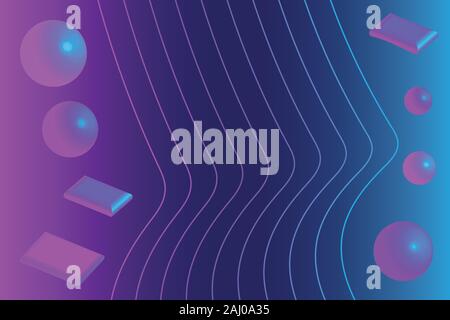 Frame of Blue Purple Lines Balls Planes Stock Vector