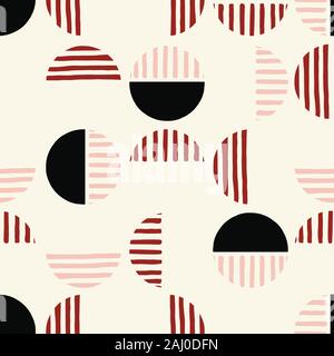 Oversized Retro Geo Dots Vector Seamless Pattern. Over Scaled Modern Geometric Dusty Pink, Black Circles. Simple Bold Streaking Minimalist Background. Stock Vector