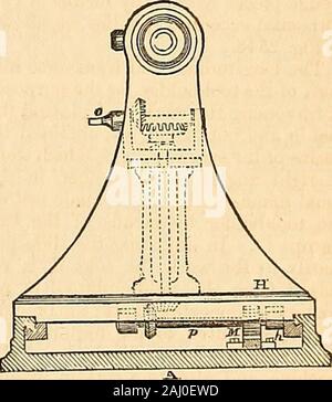 Appleton's dictionary of machines, mechanics, engine-work, and engineering . 2.r&gt;46.. The action of the machine in ordinary parallel turning is the same as in any common lathe. Themode of obtaining a self-acting longitudinal motion of the tool-carrier is by a stellar-plate fixed uponthe end of the screw r, and which is worked by an arm bolted to the face-plate or to the object which isbeing turned, so as to come in contact with the plate, and cause it to advance one tooth at eachrevolution. Application of this lathe to the boring of cylinders.—When the machine is to be used as a borirjg-mil Stock Photo